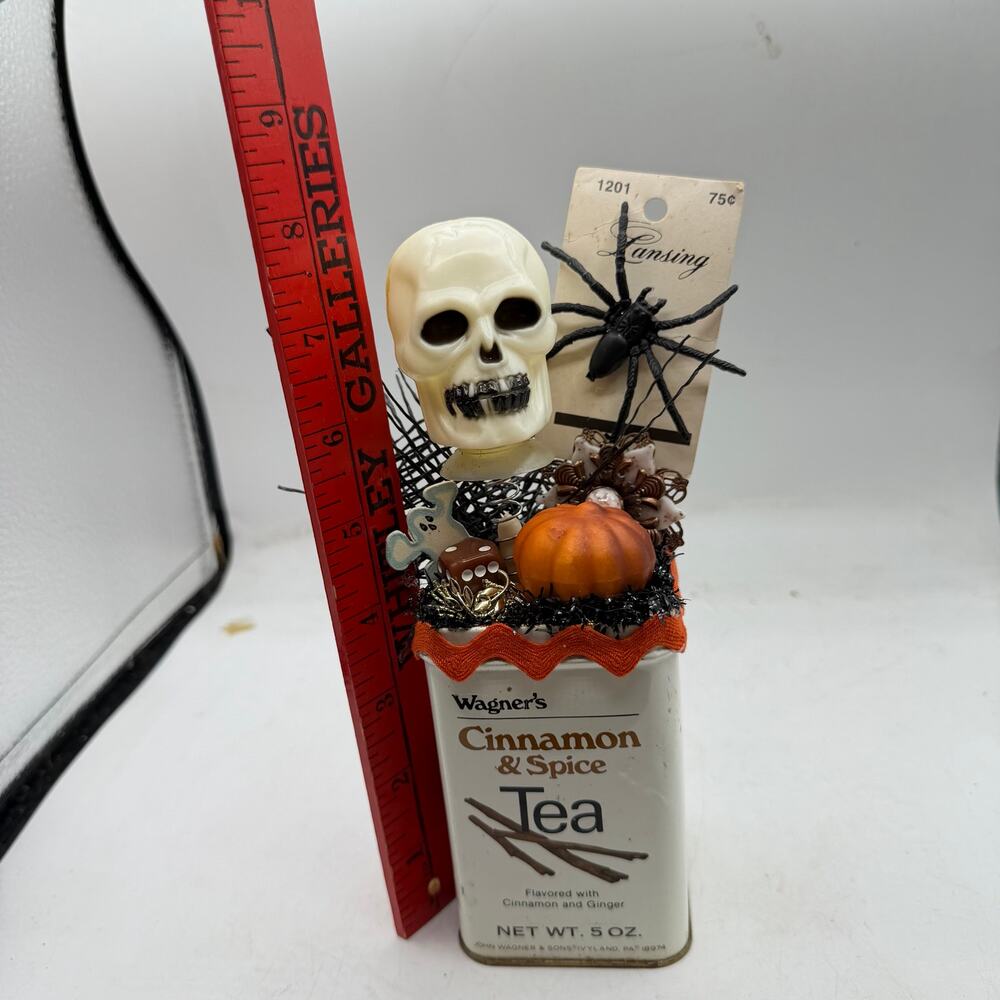 Halloween Skull Wagner Cinnamon and Spice centerpiece -Assemblage Tea Tin - Picture 6 of 6